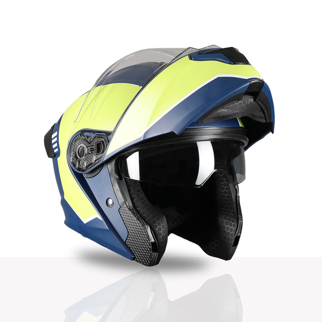 TVS Racing SuperPose Smoked Dual Visor Flip Up Modular Helmet for Men and Women, ISI DOT Certified, ABS Shell, Quick Release Visor, Lightweight, Ventilated, Open Face to Full Face